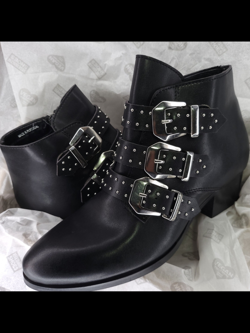 Ava Boots Studded Triple Buckle Side Zip Womens US 7 By Vegetarian Shoes